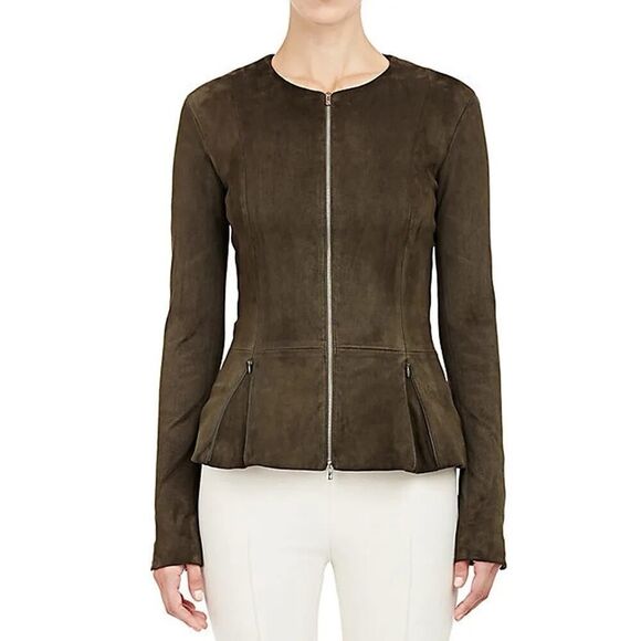 THE ROW Jackets & Blazers - The Row Anasta Olive Suede Sculpted Peplum Jacket 4 — Luxe Minimalist Chic